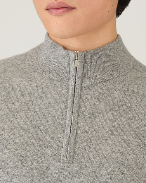 CASHMERE HALF ZIP / GREY MELANGE