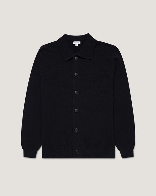 LAMBSWOOL CARDIGAN / DARK NAVY MOULINE