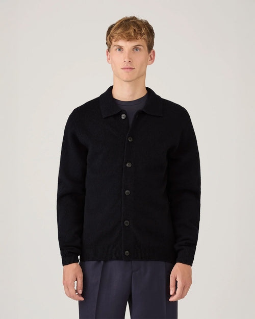 LAMBSWOOL CARDIGAN / DARK NAVY MOULINE