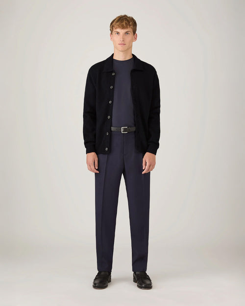 LAMBSWOOL CARDIGAN / DARK NAVY MOULINE