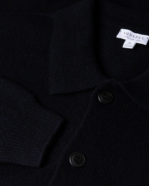 LAMBSWOOL CARDIGAN / DARK NAVY MOULINE