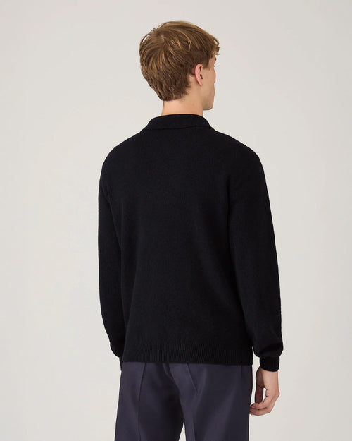 LAMBSWOOL CARDIGAN / DARK NAVY MOULINE