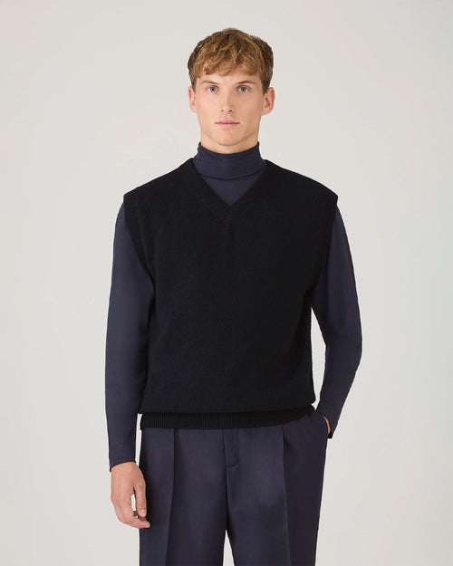 LAMBSWOOL VEST / DARK NAVY MOULINE