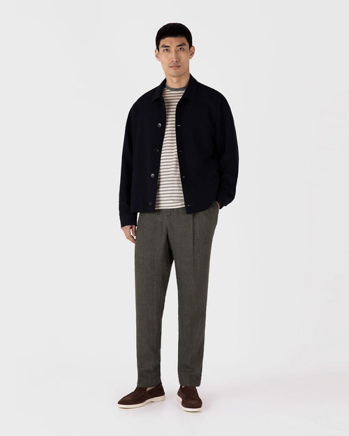 CLASSIC CREW NECK T-SHIRT / UNDYED/DUSK GREEN VINTAGE STRIPE