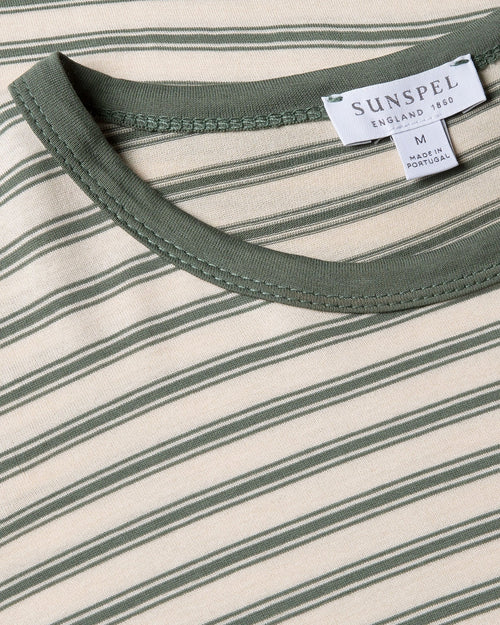 CLASSIC CREW NECK T-SHIRT / UNDYED/DUSK GREEN VINTAGE STRIPE