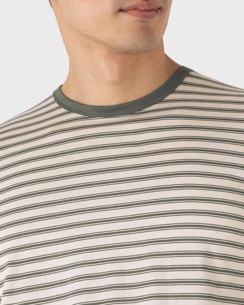 CLASSIC CREW NECK T-SHIRT / UNDYED/DUSK GREEN VINTAGE STRIPE