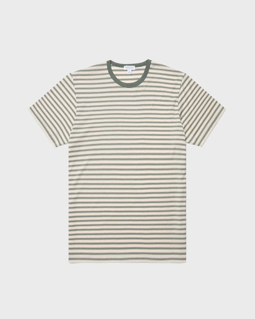 CLASSIC CREW NECK T-SHIRT / UNDYED/DUSK GREEN VINTAGE STRIPE