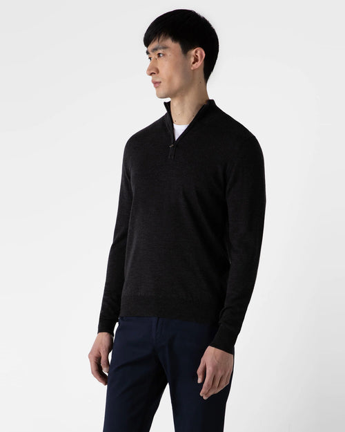EXTRA FINE MERINO HALF ZIP NECK / CHARCOAL MELANGE