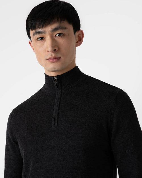 EXTRA FINE MERINO HALF ZIP NECK / CHARCOAL MELANGE