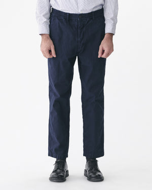 BACK SATIN TAPERED PANTS / NAVY