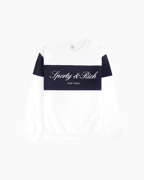 SIGNATURE LOGO BLOCK CREWNECK / WHITE/DARK NAVY