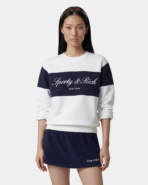 SIGNATURE LOGO BLOCK CREWNECK / WHITE/DARK NAVY