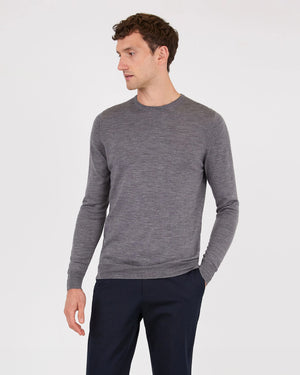 EXTRA FINE MERINO CREW NECK / MID GREY MELANGE