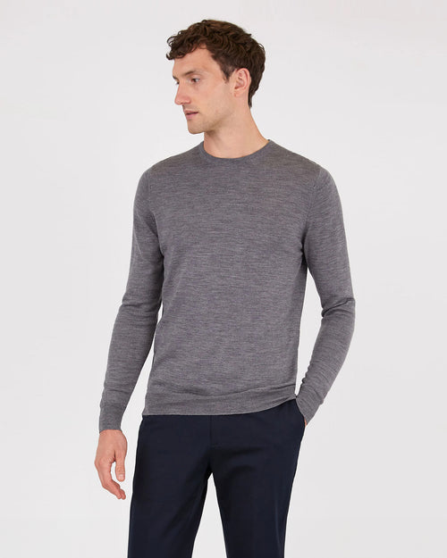 EXTRA FINE MERINO CREW NECK / MID GREY MELANGE