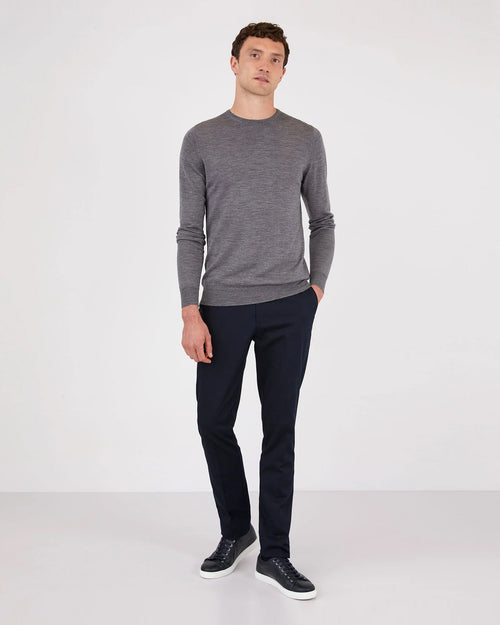 EXTRA FINE MERINO CREW NECK / MID GREY MELANGE