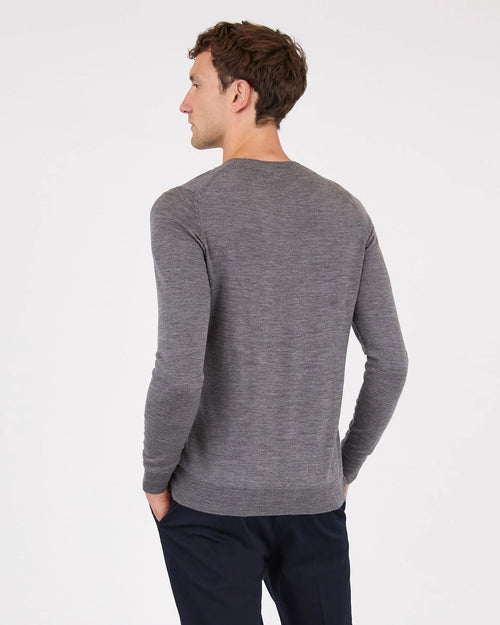 EXTRA FINE MERINO CREW NECK / MID GREY MELANGE