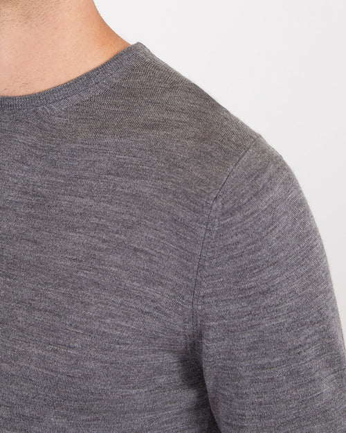 EXTRA FINE MERINO CREW NECK / MID GREY MELANGE