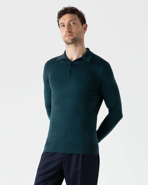 EXTRA FINE MERINO POLO SHIRT / PEACOCK