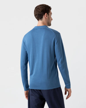 LONG SLEEVE SEA ISLAND COTTON POLO SHIRT / BLUE STONE