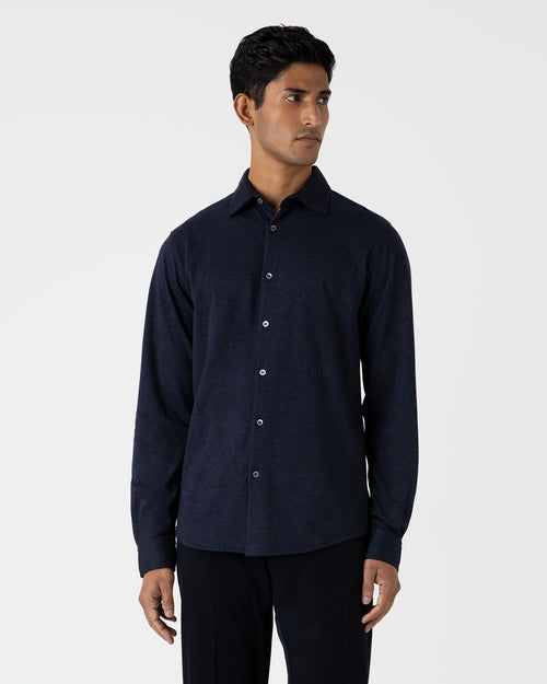 COTTON CASHMERE PIQUE SHIRT / NAVY MELANGE