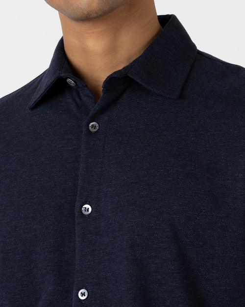 COTTON CASHMERE PIQUE SHIRT / NAVY MELANGE