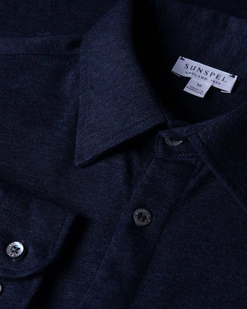 COTTON CASHMERE PIQUE SHIRT / NAVY MELANGE