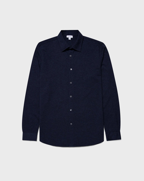 COTTON CASHMERE PIQUE SHIRT / NAVY MELANGE