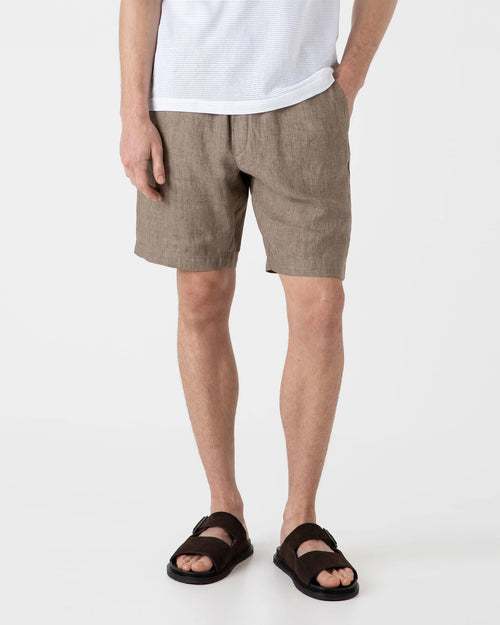 LINEN DRAWSTRING SHORT / DARK SAND