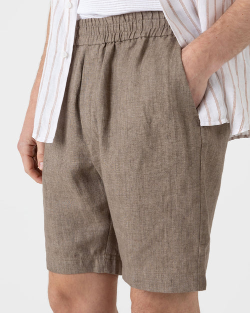 LINEN DRAWSTRING SHORT / DARK SAND