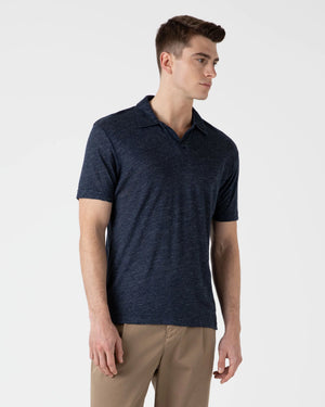 LINEN POLO SHIRT / NAVY MELANGE