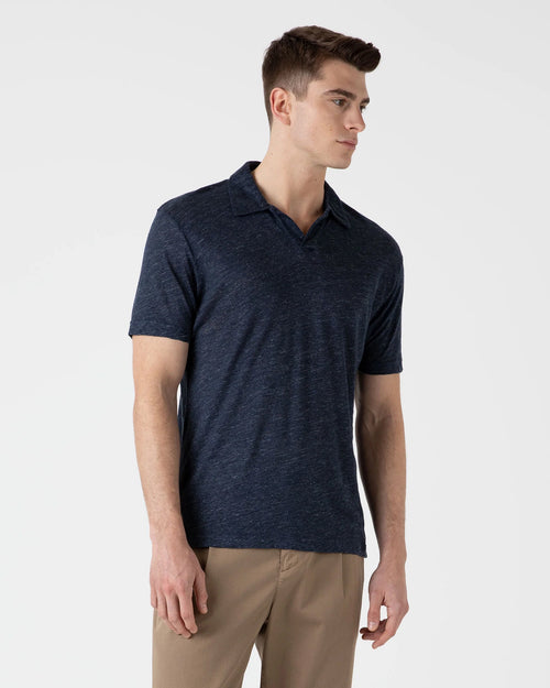 LINEN POLO SHIRT / NAVY MELANGE