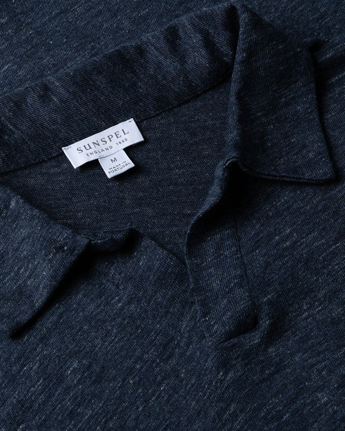 LINEN POLO SHIRT / NAVY MELANGE