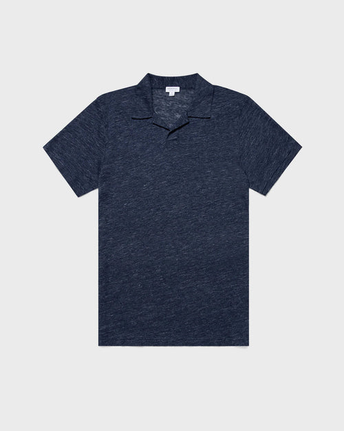 LINEN POLO SHIRT / NAVY MELANGE