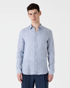 LINEN SHIRT / WHITE NAVY MICRO STRIPE