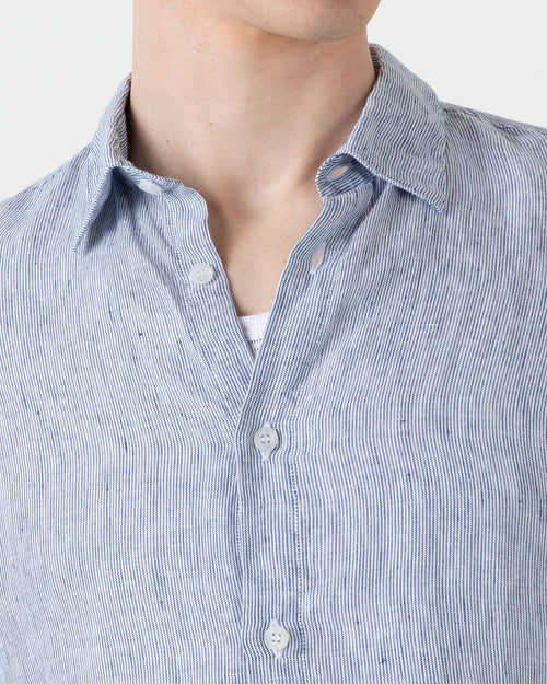 LINEN SHIRT / WHITE NAVY MICRO STRIPE