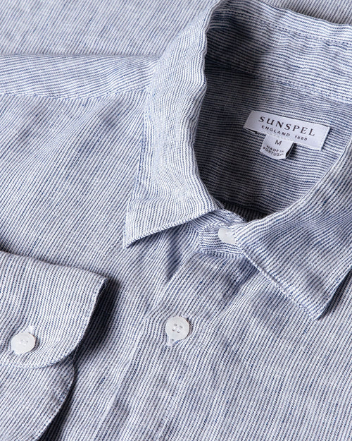 LINEN SHIRT / WHITE NAVY MICRO STRIPE