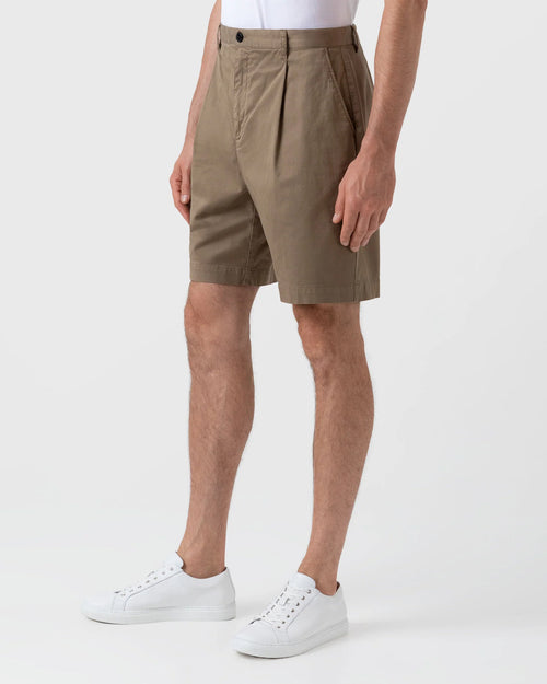 PLEATED TWILL SHORT / DARK STONE