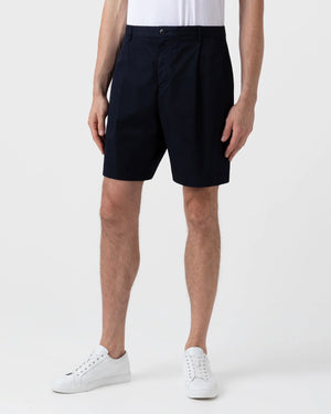 PLEATED TWILL SHORT / NAVY