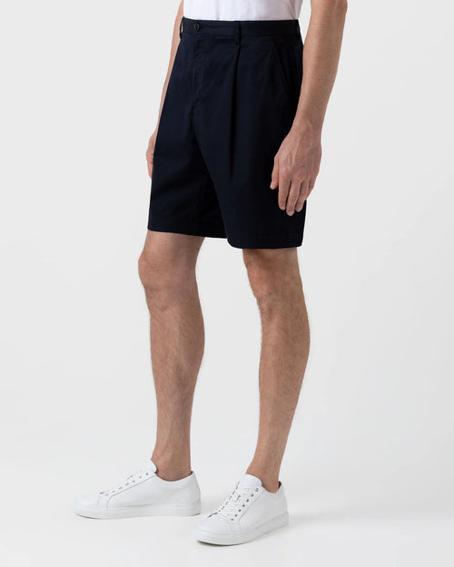 PLEATED TWILL SHORT / NAVY