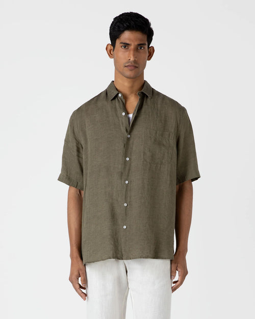 SHORT SLEEVE LINEN SHIRT / KHAKI