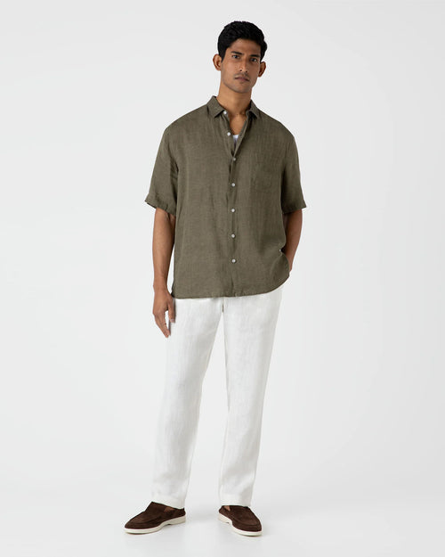 SHORT SLEEVE LINEN SHIRT / KHAKI