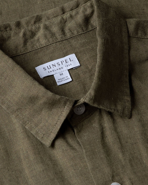 SHORT SLEEVE LINEN SHIRT / KHAKI