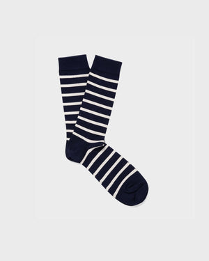 STRIPE COTTON SOCK / NAVY ARCHIVE WHITE