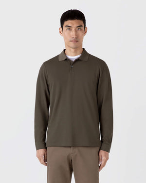 LONG SLEEVE PIQUÉ POLO SHIRT / KHAKI