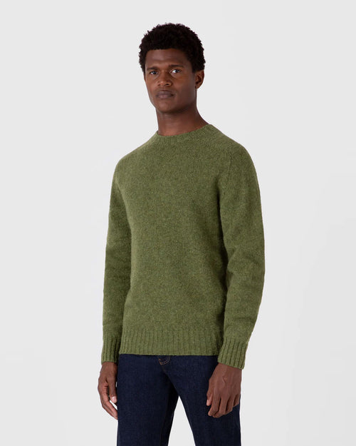 SHETLAND CREW NECK / MOSS GREEN MELANGE