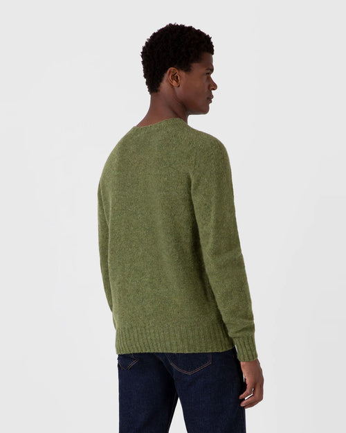 SHETLAND CREW NECK / MOSS GREEN MELANGE