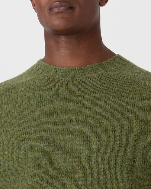 SHETLAND CREW NECK / MOSS GREEN MELANGE