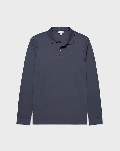 LONG SLEEVE PIQUÉ POLO SHIRT / SLATE BLUE