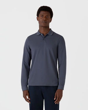 LONG SLEEVE PIQUÉ POLO SHIRT / SLATE BLUE