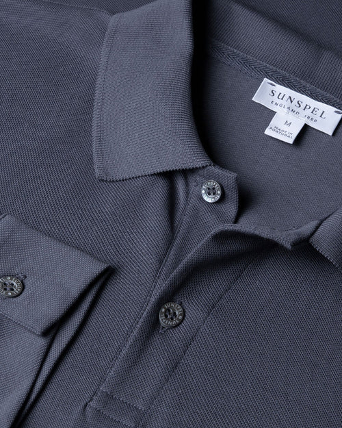 LONG SLEEVE PIQUÉ POLO SHIRT / SLATE BLUE